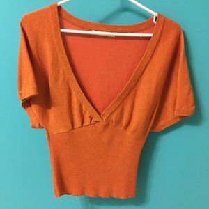 G. Ratio Deep V-Neck Orange Top